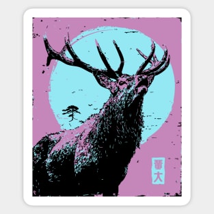Regal Stag Deer Japanese Art | Purple & Blue Ukiyo-e Style Sticker